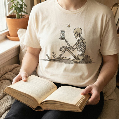 Skeleton With Hourglass PNG, Memento Mori Digital Art - 300 DPI Design