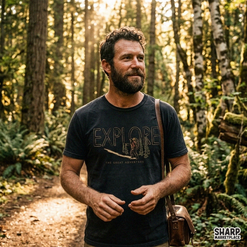 Retro camping PNG design with pine trees and hiker trail quote for autumn outdoor nature t-shirts