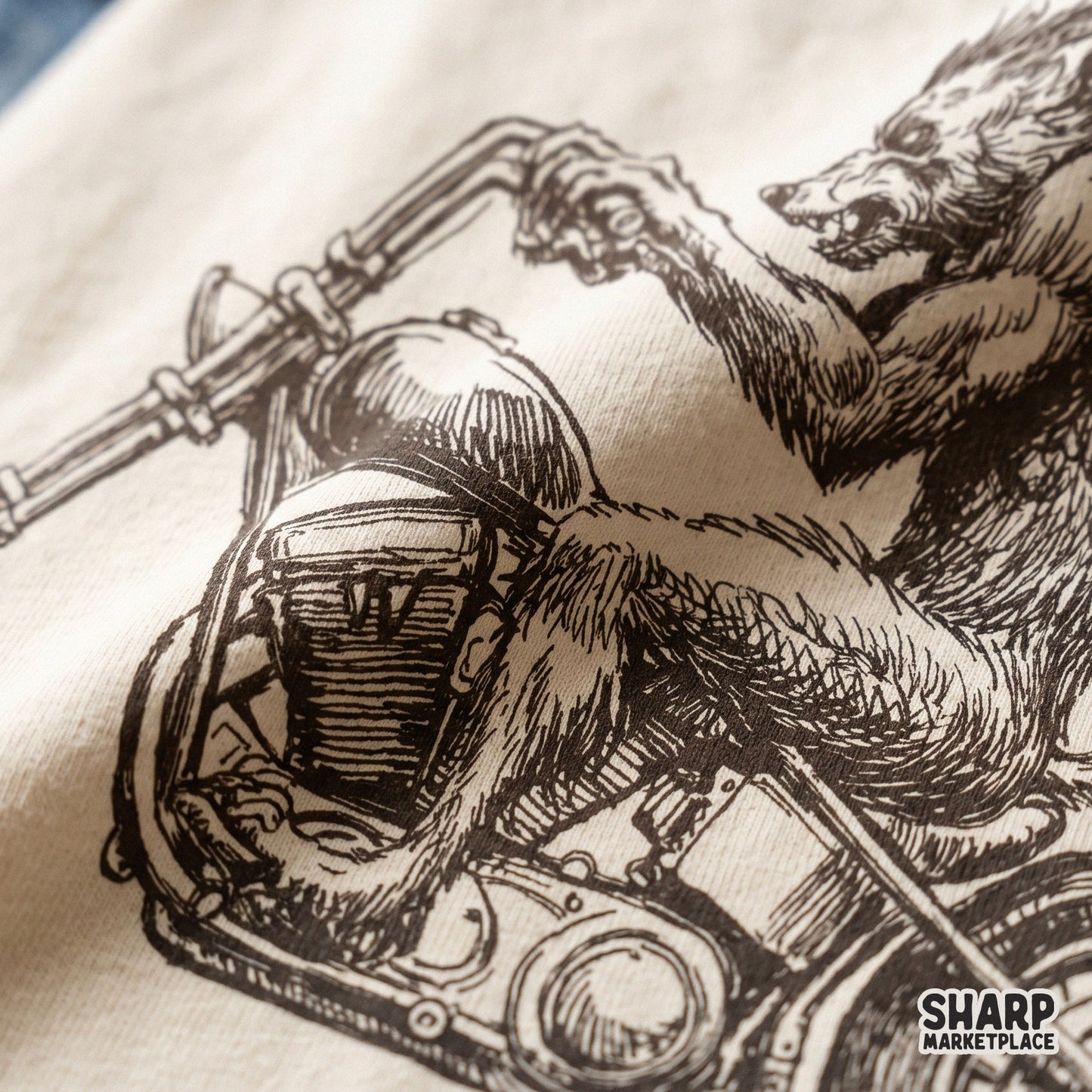Hand drawn vintage werewolf riding a motorcycle retro horror graphic tee design for a spooky season halloween png sublimation