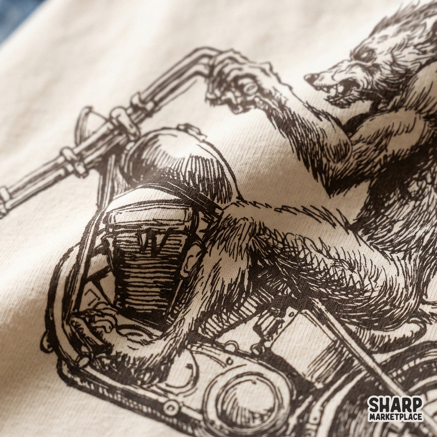 Hand drawn vintage werewolf riding a motorcycle retro horror graphic tee design for a spooky season halloween png sublimation