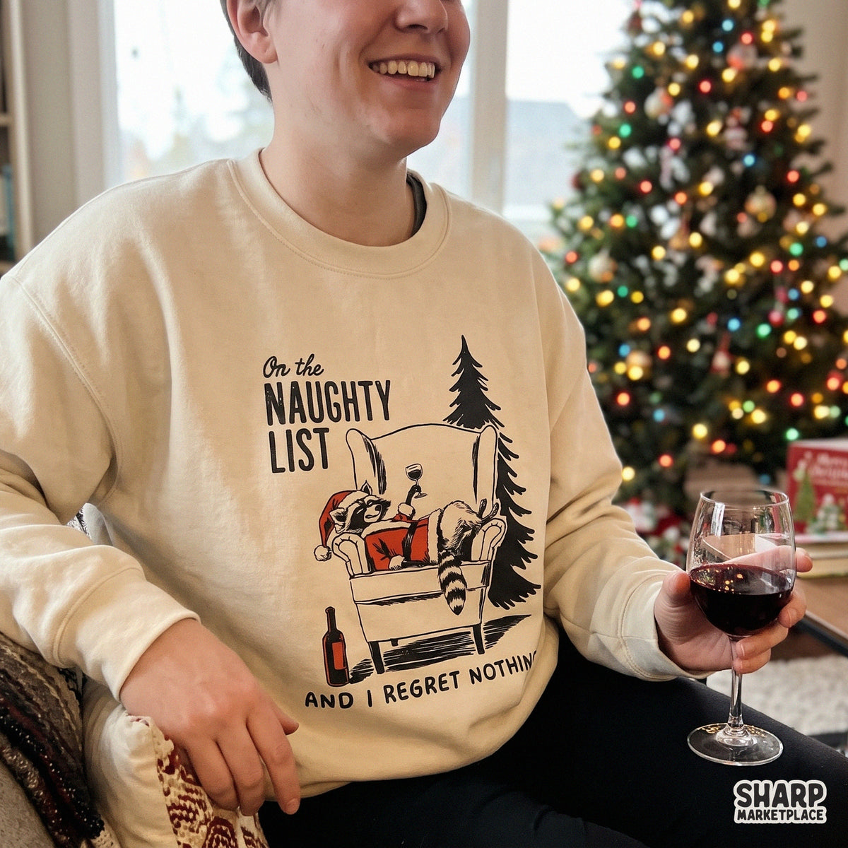 Funny raccoon Christmas Santa PNG design for sarcastic holiday wine lover t-shirts and sublimation