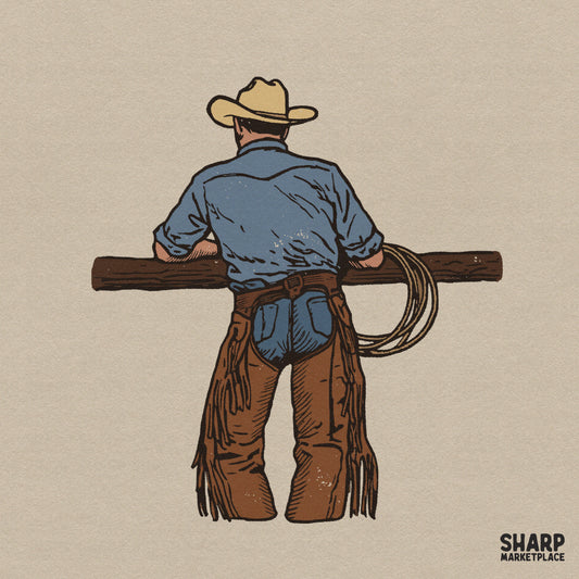 Vintage cowboy leaning on fence with lasso PNG design for retro western t-shirts and country crafts