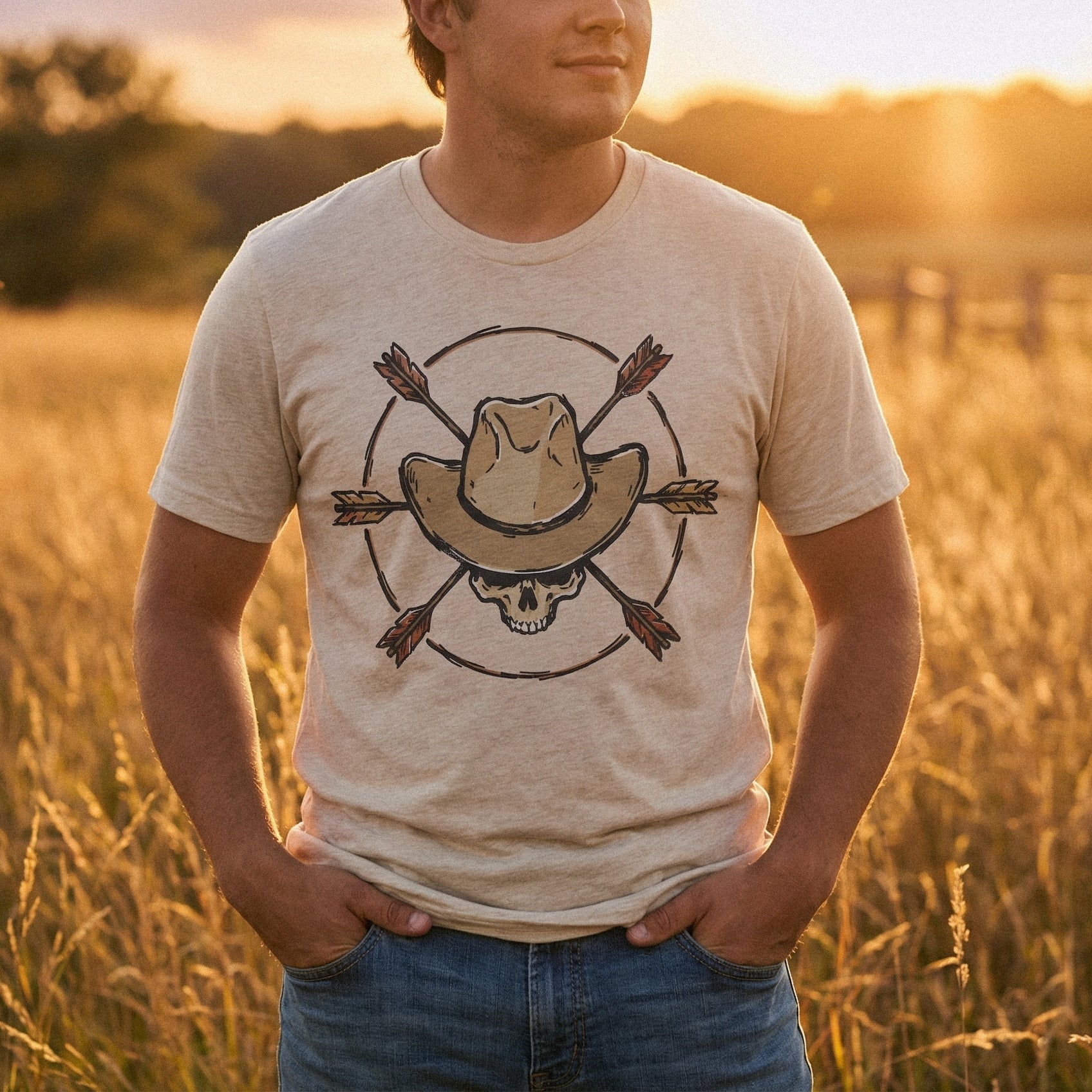 Cowboy Skull PNG, Western Hat Skull Art - 300 DPI Design for T-Shirt