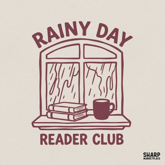 Rainy Day Reader Club PNG, Cozy Book Lover Digital Design - 300 DPI