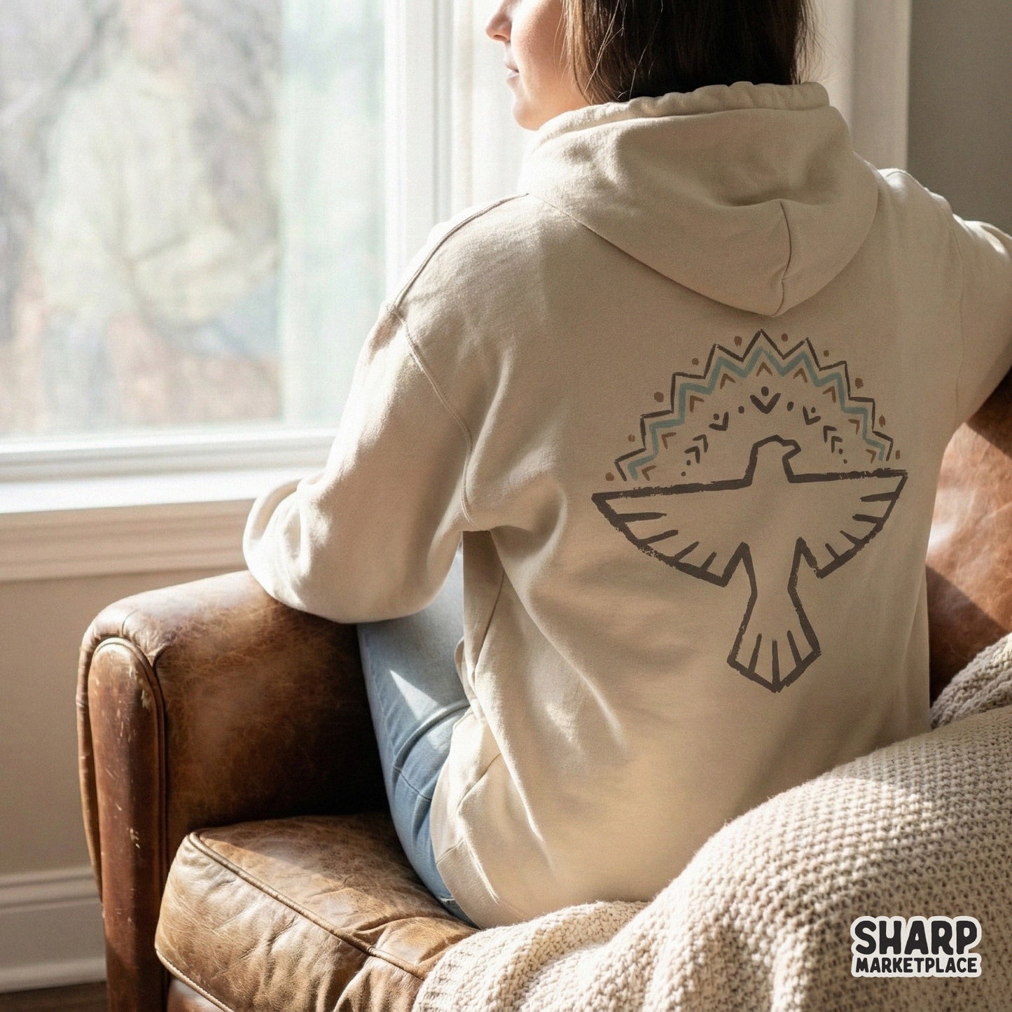 Digital thunderbird clipart with a geometric crown in earthy tones, suitable for creating unique southwestern-style stickers, tumblers, and apparel.