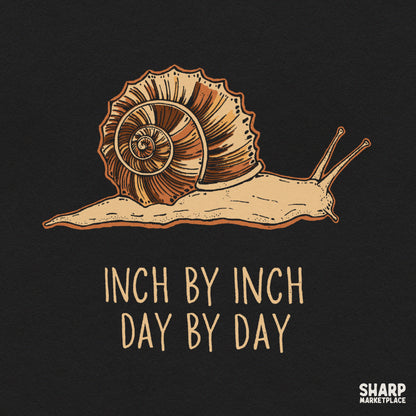 Vintage snail art with inspirational inch by inch quote for retro t-shirt sublimation and stickers