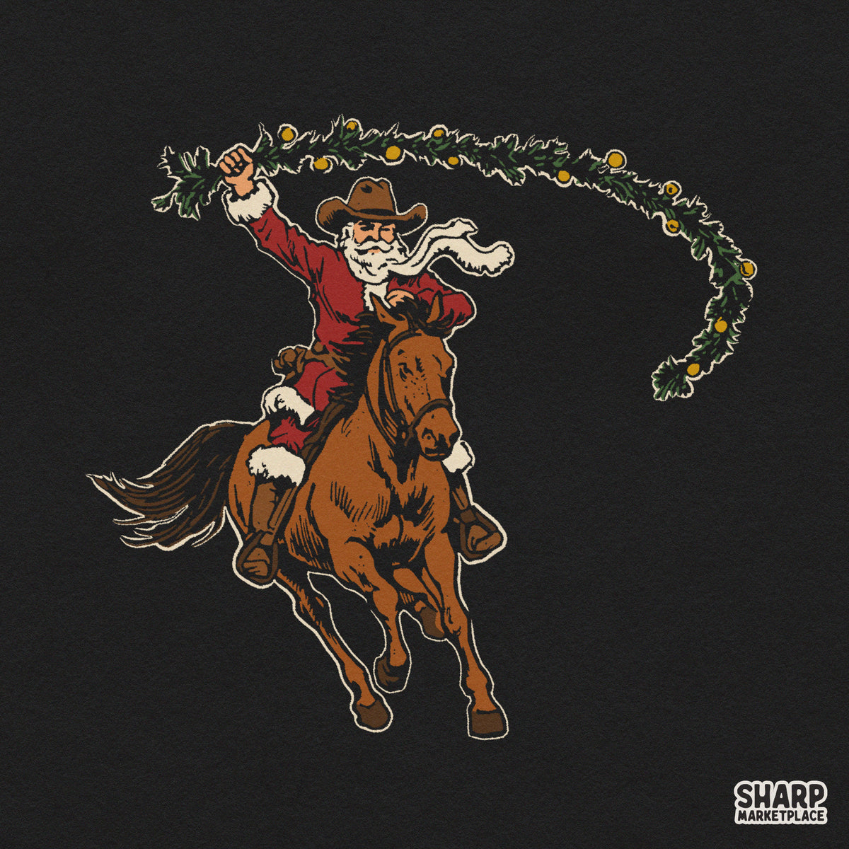 Western Cowboy Santa Riding Galloping Horse Christmas PNG