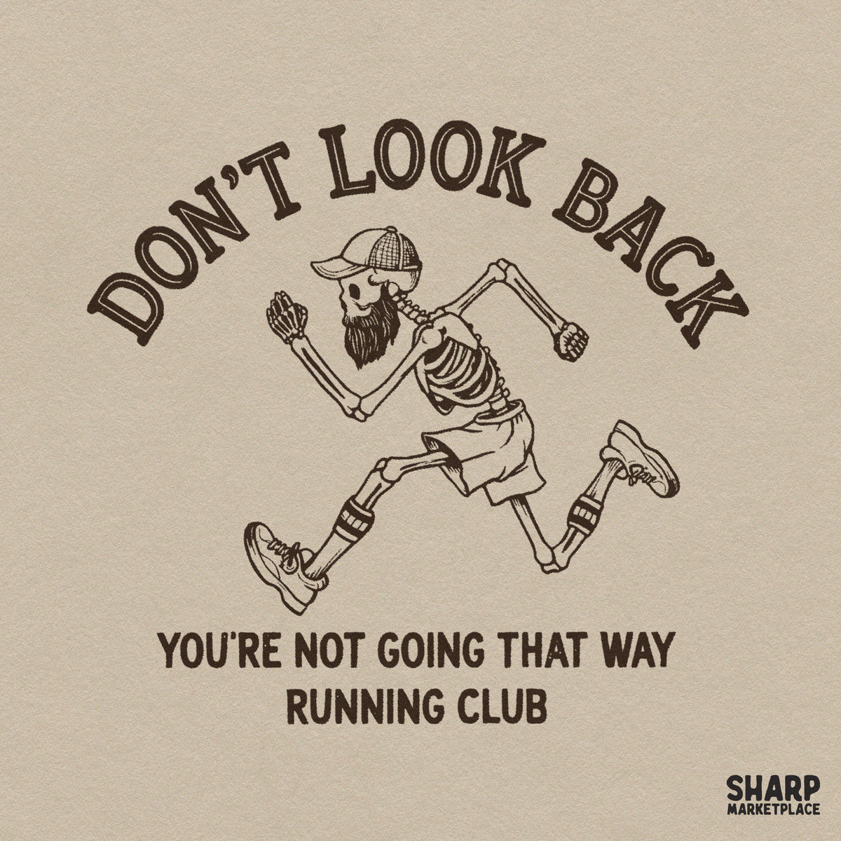 Don't Look Back Running Club Bearded Jogging Skeleton