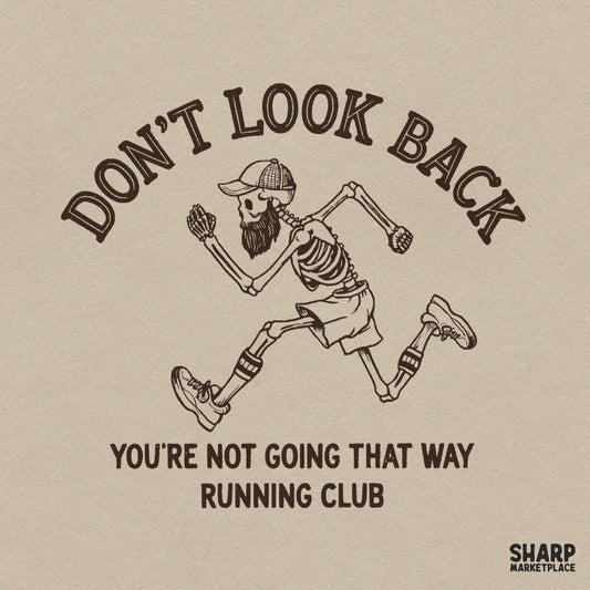 Don't Look Back Running Club Bearded Jogging Skeleton