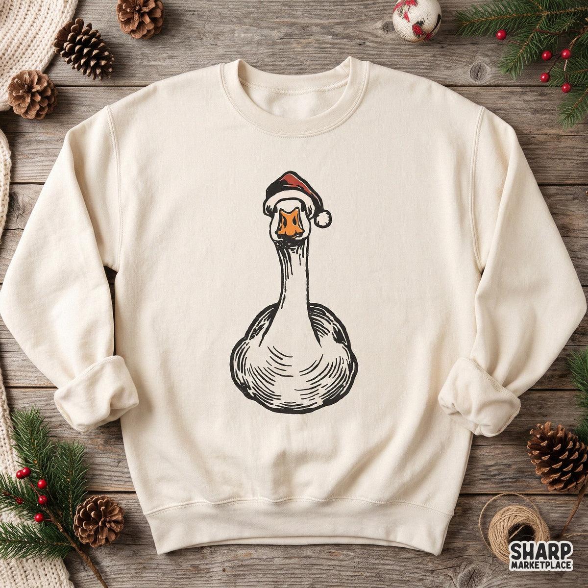 Funny silly goose wearing a Santa hat digital PNG for Christmas holiday shirt sublimation and DTF printing