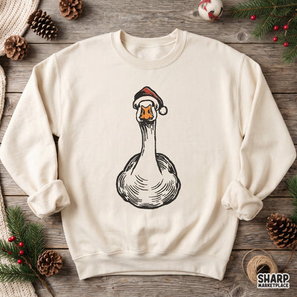 Funny silly goose wearing a Santa hat digital PNG for Christmas holiday shirt sublimation and DTF printing