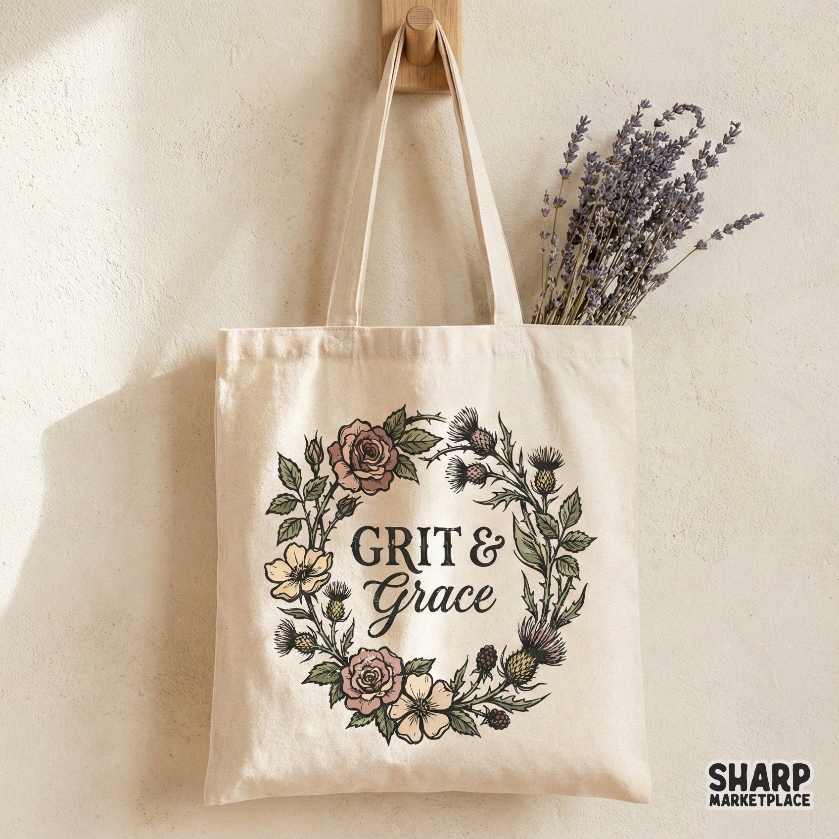 Grit & Grace PNG Floral Wreath, Inspirational Quote Shirt Design - 300