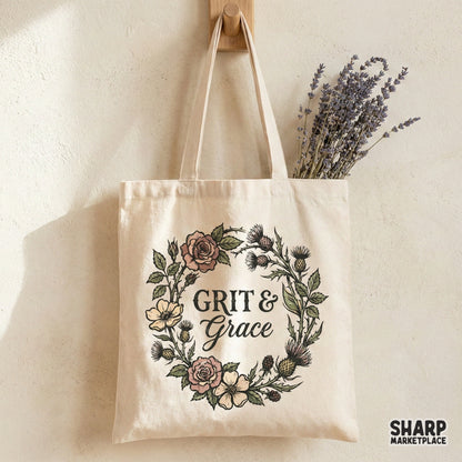 Grit & Grace PNG Floral Wreath, Inspirational Quote Shirt Design - 300