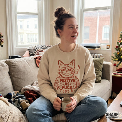Sarcastic grumpy smoking kitten holiday humor design as a funny Christmas PNG for shirts and tumblers