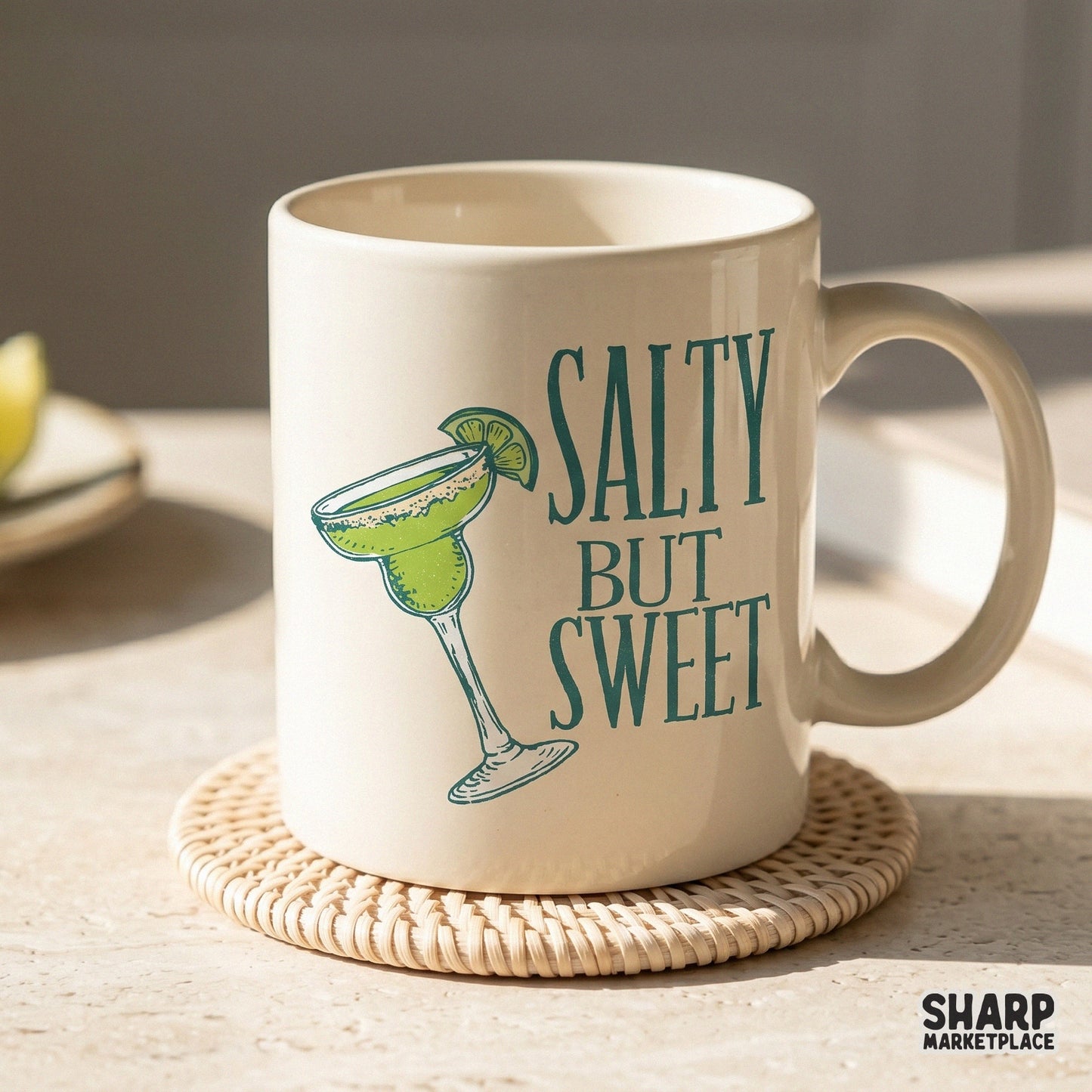 Salty But Sweet summer PNG design with a margarita glass for funny girls trip beach t-shirts and bachelorette party apparel