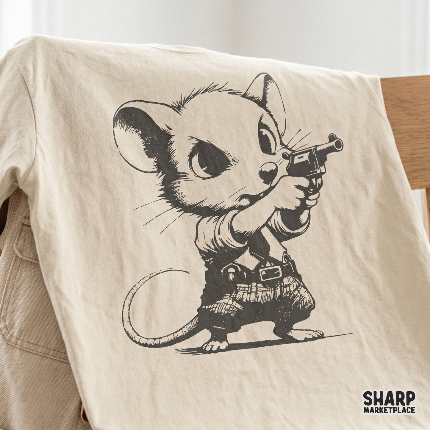 Cute western outlaw mouse holding revolver vintage rodeo rodent sticker and sarcastic cowboy PNG for apparel design