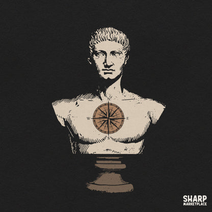 Classical Roman bust with a compass rose map design in dark academia aesthetic style for tumbler sublimation