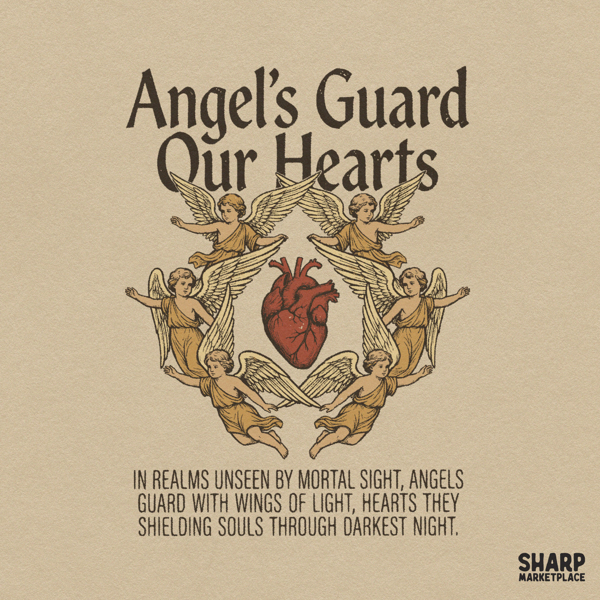 Gothic vintage religious anatomical heart PNG design with cherub angels for Christian shirts and faith-based apparel