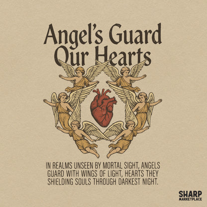 Gothic vintage religious anatomical heart PNG design with cherub angels for Christian shirts and faith-based apparel