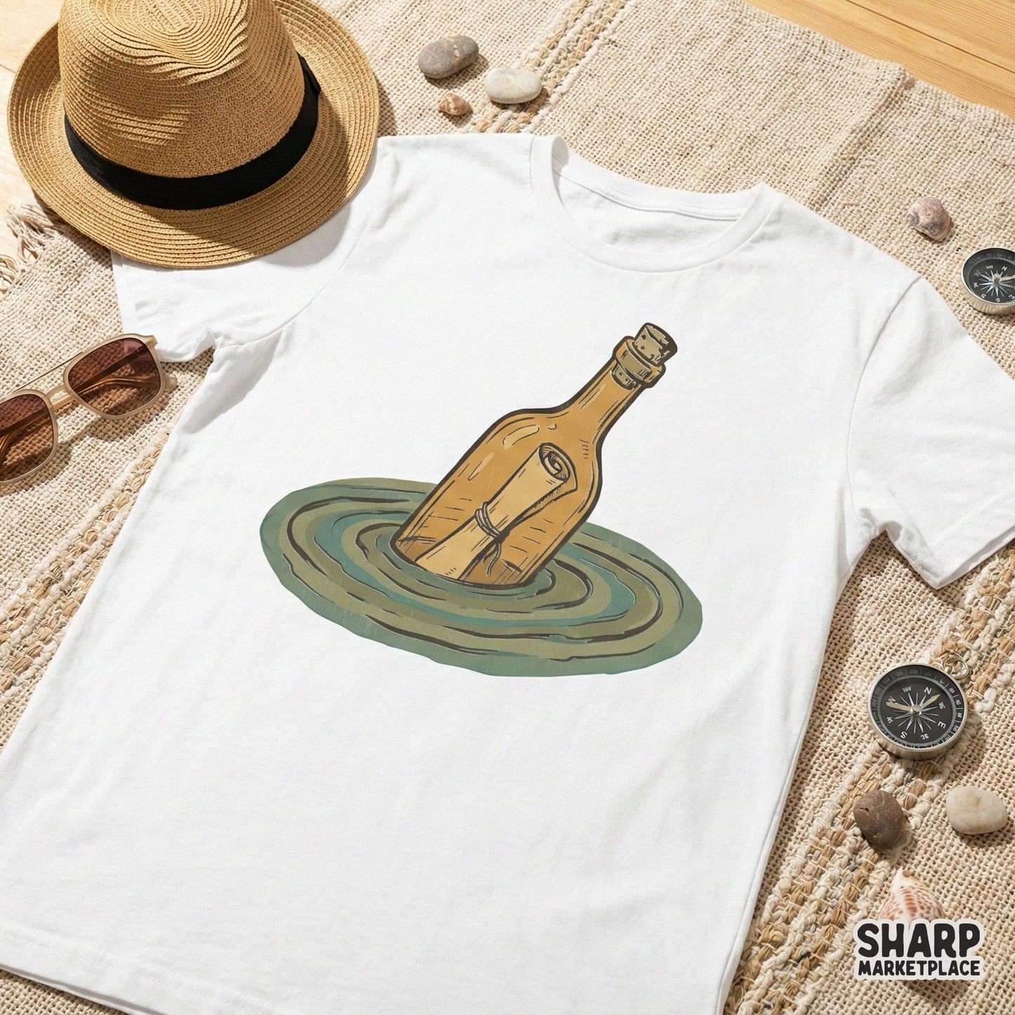 Message in a Bottle PNG, Vintage Nautical Shirt Design - 300 DPI Design
