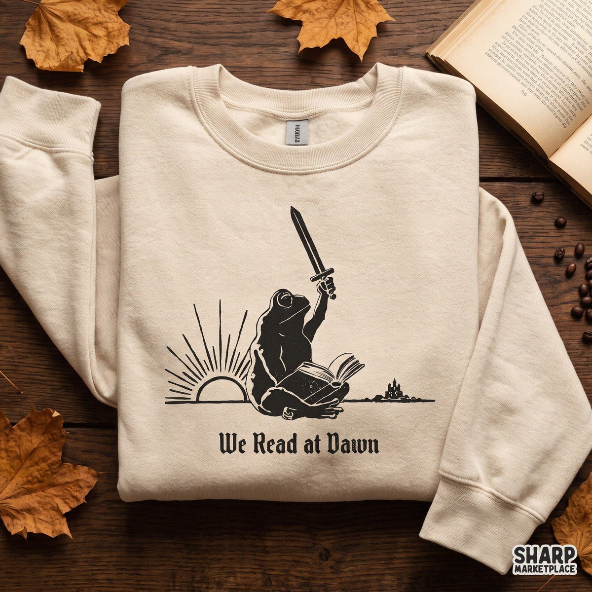 Sword frog fantasy sublimation PNG design for bookish readers and medieval fantasy lovers ideal for shirts and stickers