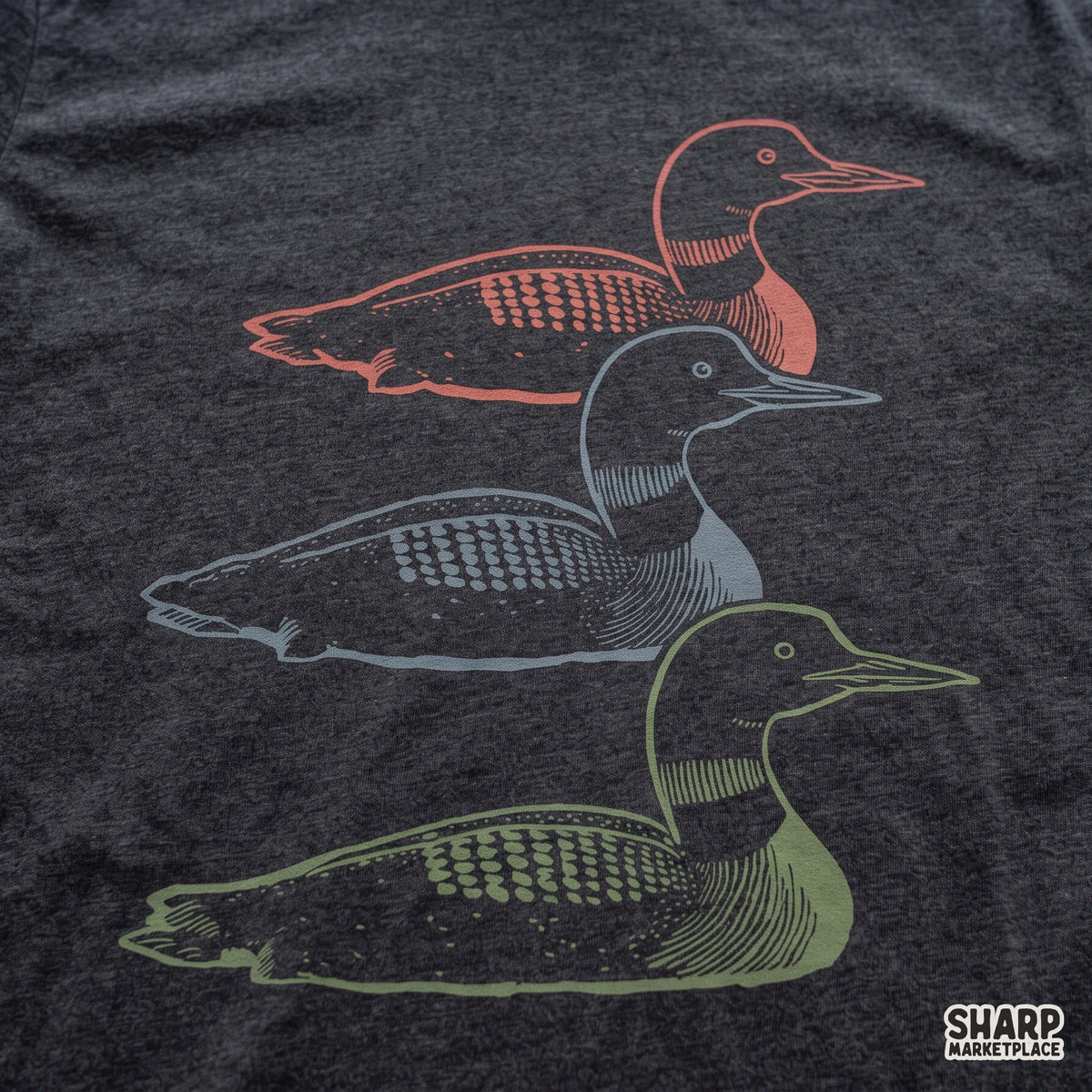 Three vintage loons water bird illustration for retro lake and nature t-shirt designs