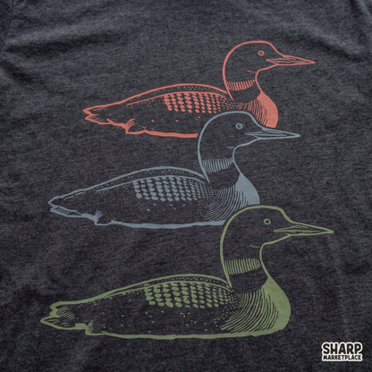 Three vintage loons water bird illustration for retro lake and nature t-shirt designs