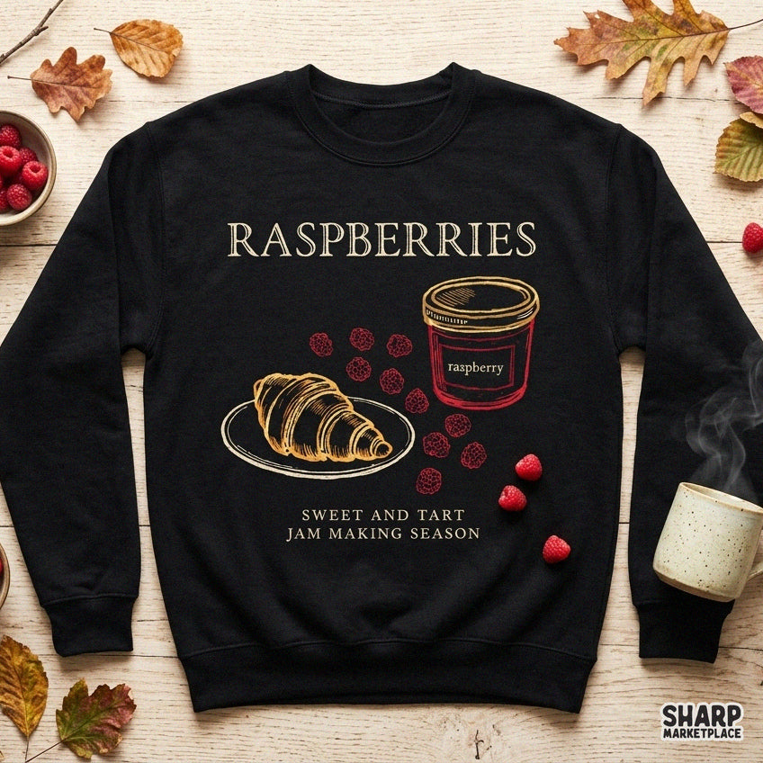 Vintage sweet and tart raspberry PNG graphic for trendy coquette autumn apparel and jam making crafts