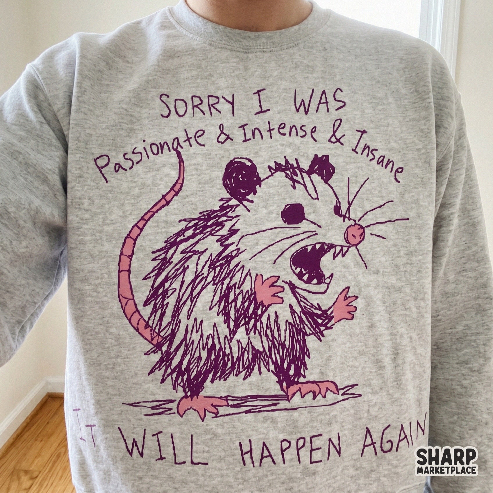 Hand-lettered sarcastic animal design featuring a screaming possum sketch, ideal for DTF transfers, apparel, and trendy meme-inspired DIY craft projects.