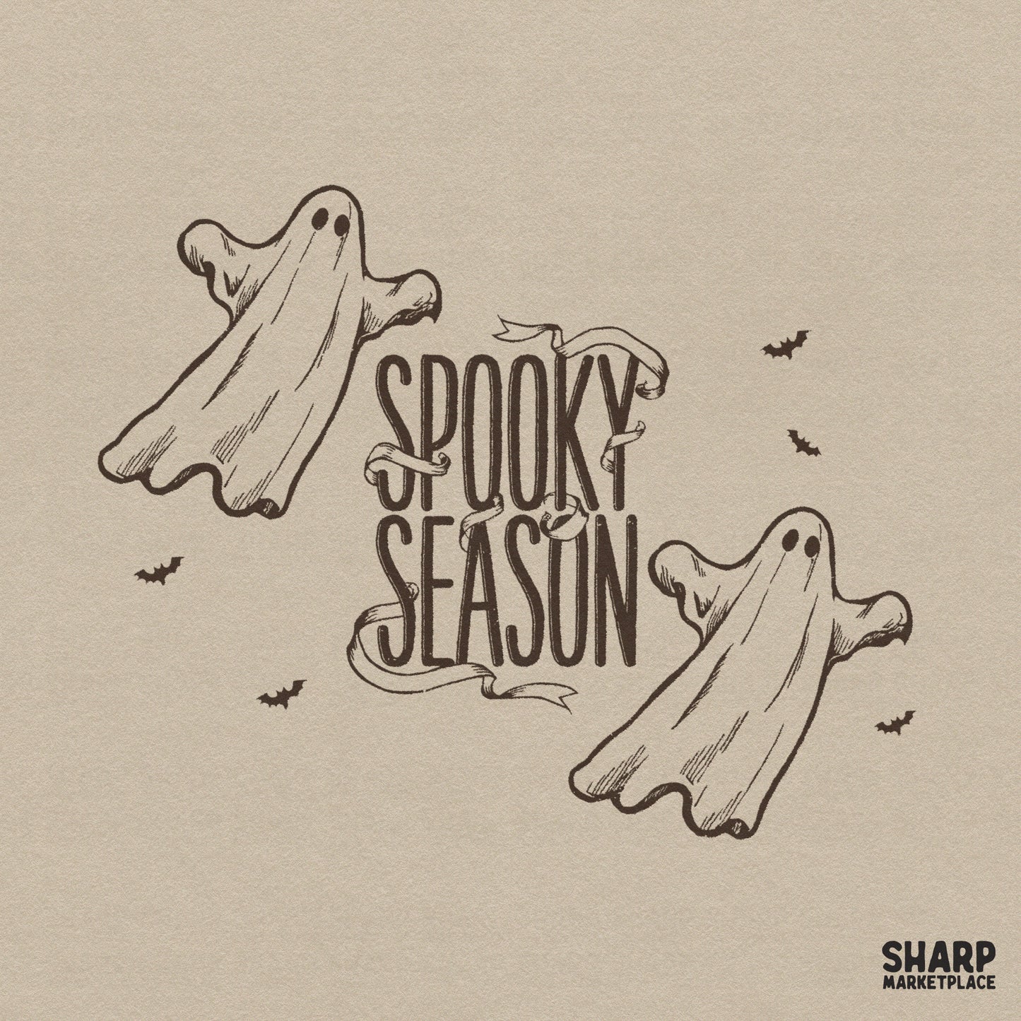 Vintage cute ghosts and bats graphic design for a Halloween shirt PNG and spooky season sublimation print