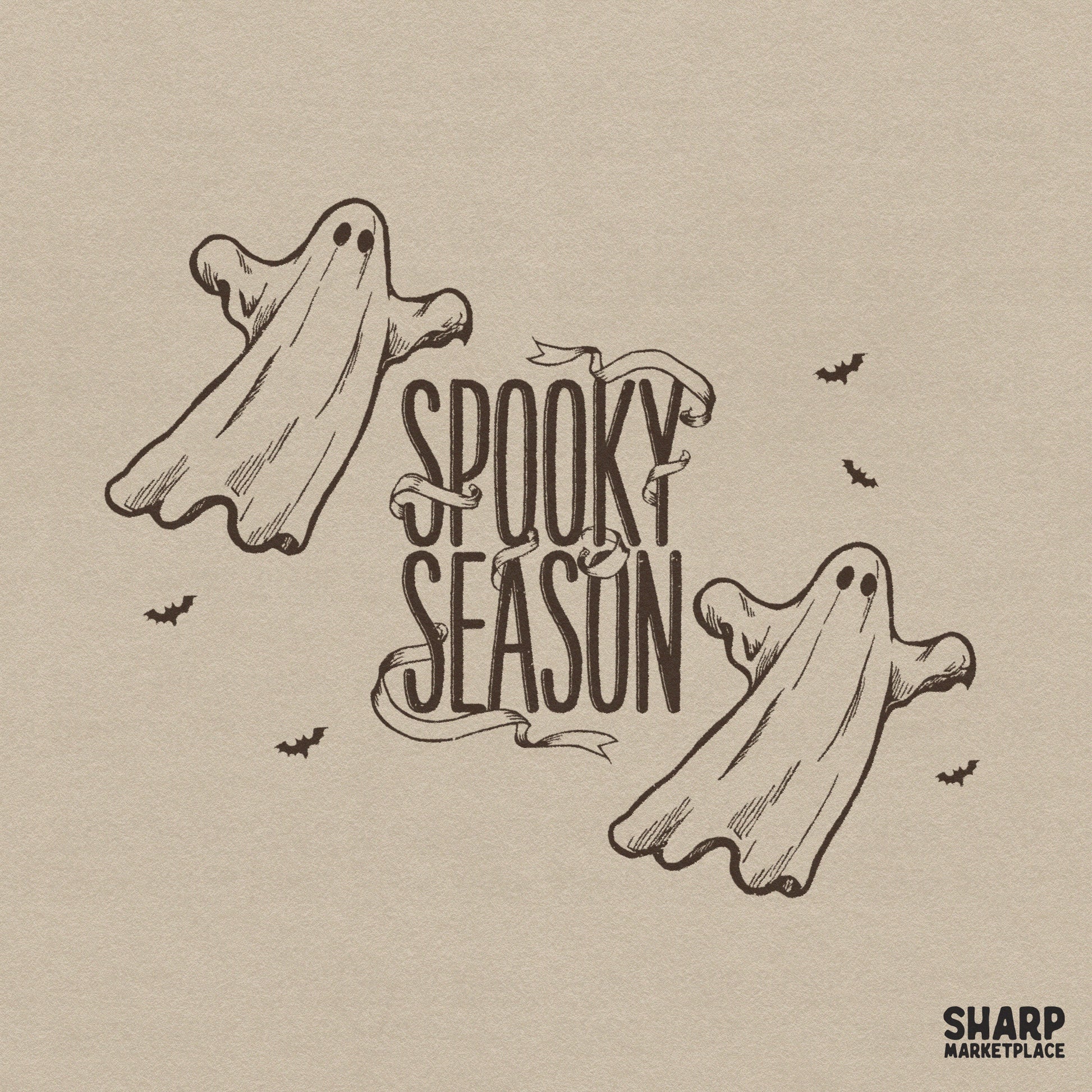 Vintage cute ghosts and bats graphic design for a Halloween shirt PNG and spooky season sublimation print