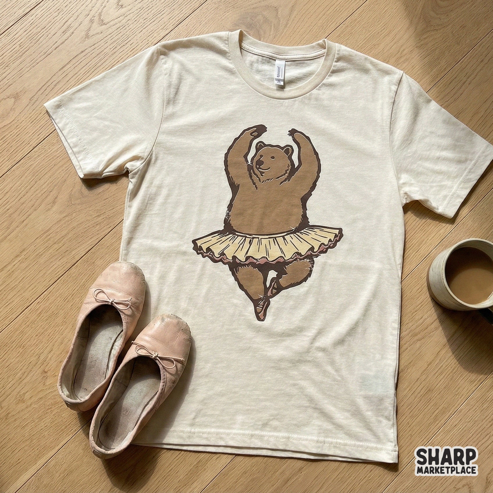 Funny Dancing Bear Ballerina T-Shirt Design, Ballet Animal Tutu Art - 300