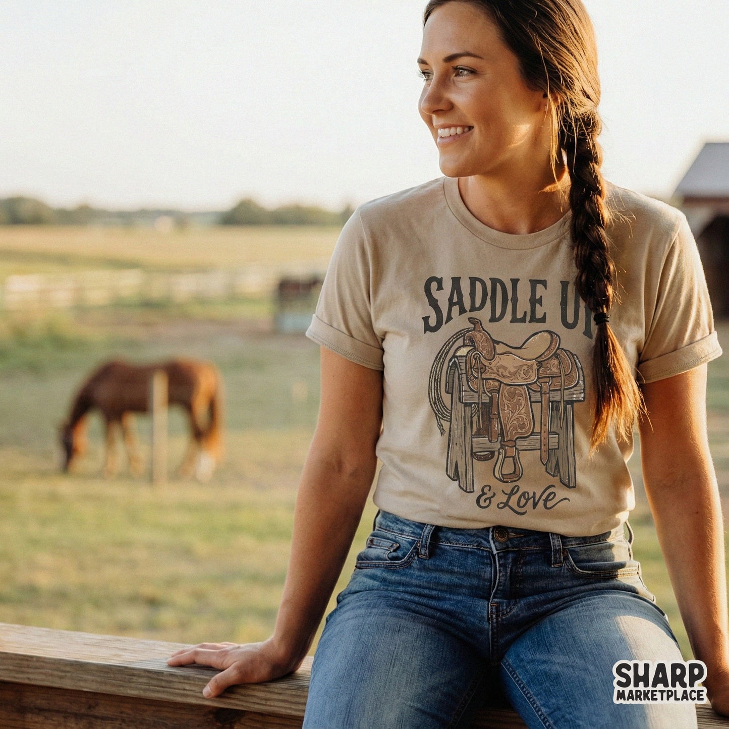 Saddle Up & Love PNG, Western Cowboy Shirt - 300 DPI Design for T-Shirt