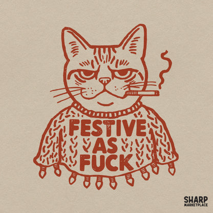 Grumpy smoking kitten holiday humor Christmas PNG design for sarcastic animal meme shirts and tumblers