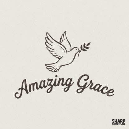 Amazing Grace PNG, Dove with Olive Branch - 300 DPI Design for T-Shirt