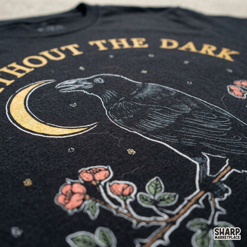 Retro Halloween PNG with skull, crow, crescent moon, and red roses for spooky season shirts and sublimation