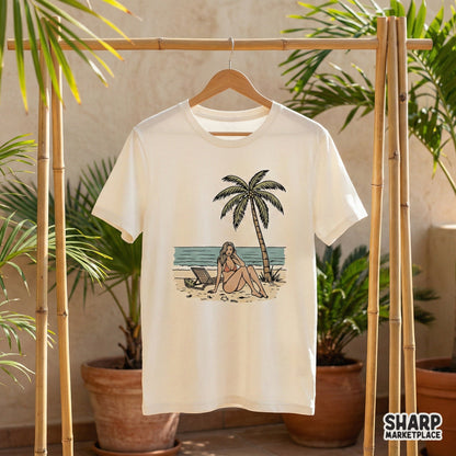 Retro Beach Girl PNG, Summer Palm Tree Digital Design - 300 DPI Design