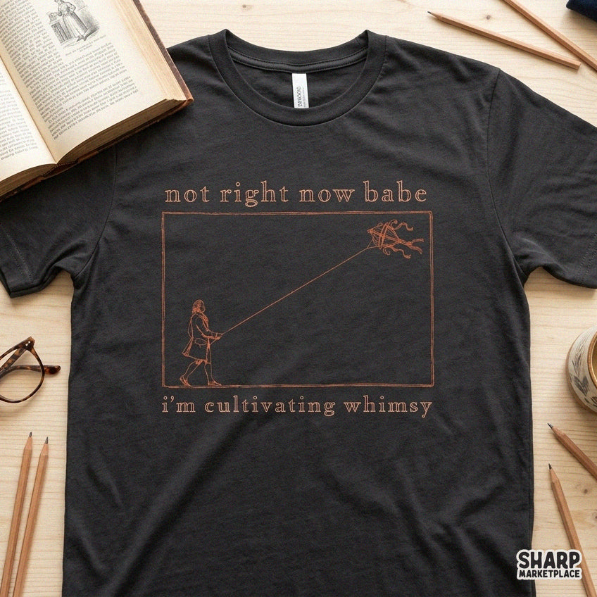 Vintage kite flyer retro PNG with sarcastic quote Not Right Now Babe I'm Cultivating Whimsy for shirt design