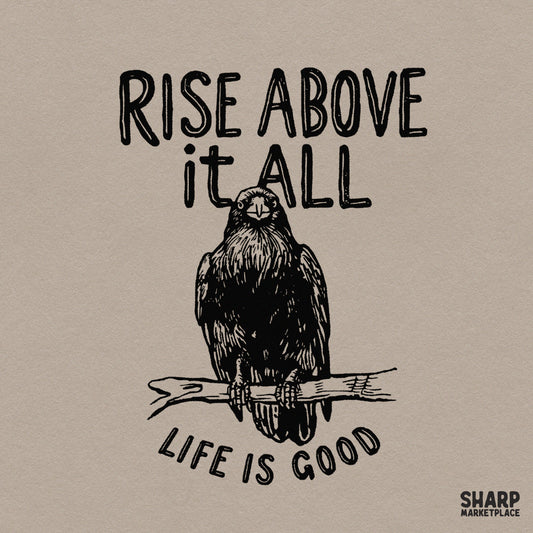 Motivational black raven graphic with Rise Above It All quote for trendy fall shirt and tumbler wrap sublimation PNG