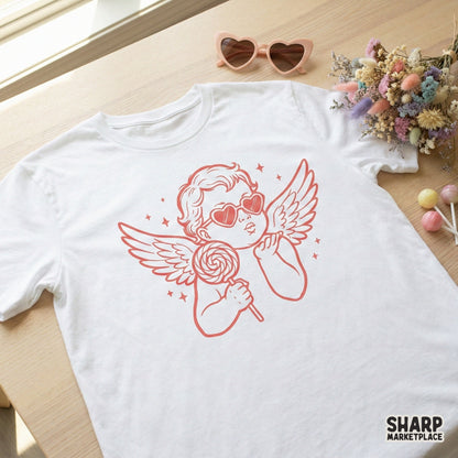 Cupid With Heart Sunglasses PNG, Cute Angel Blowing Kiss - 300 DPI Design