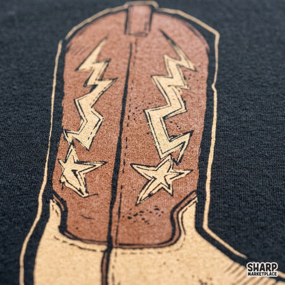 Vintage western cowboy boots with lightning bolts retro sublimation PNG graphic for shirts and country rodeo crafts