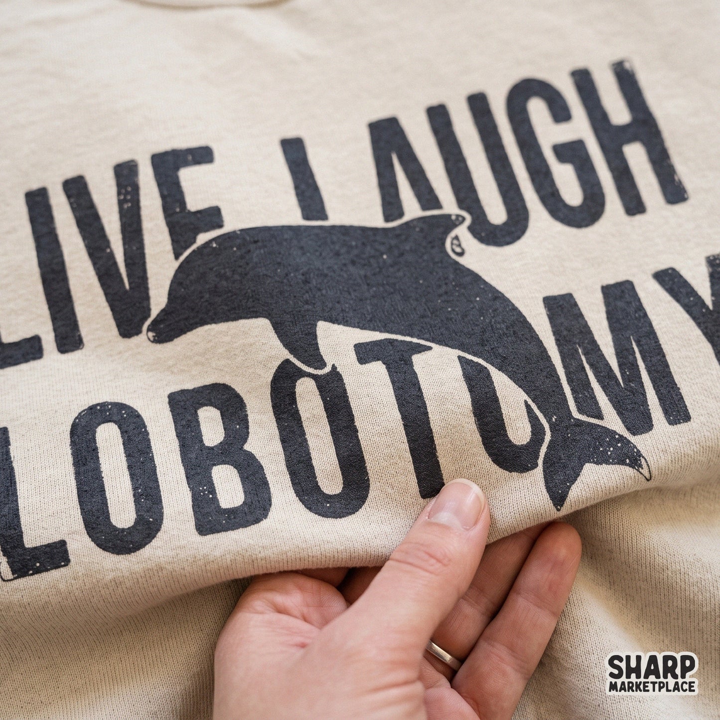 Retro y2k dolphin design with Live Laugh Lobotomy text for funny sarcastic t-shirt sublimation and digital crafts