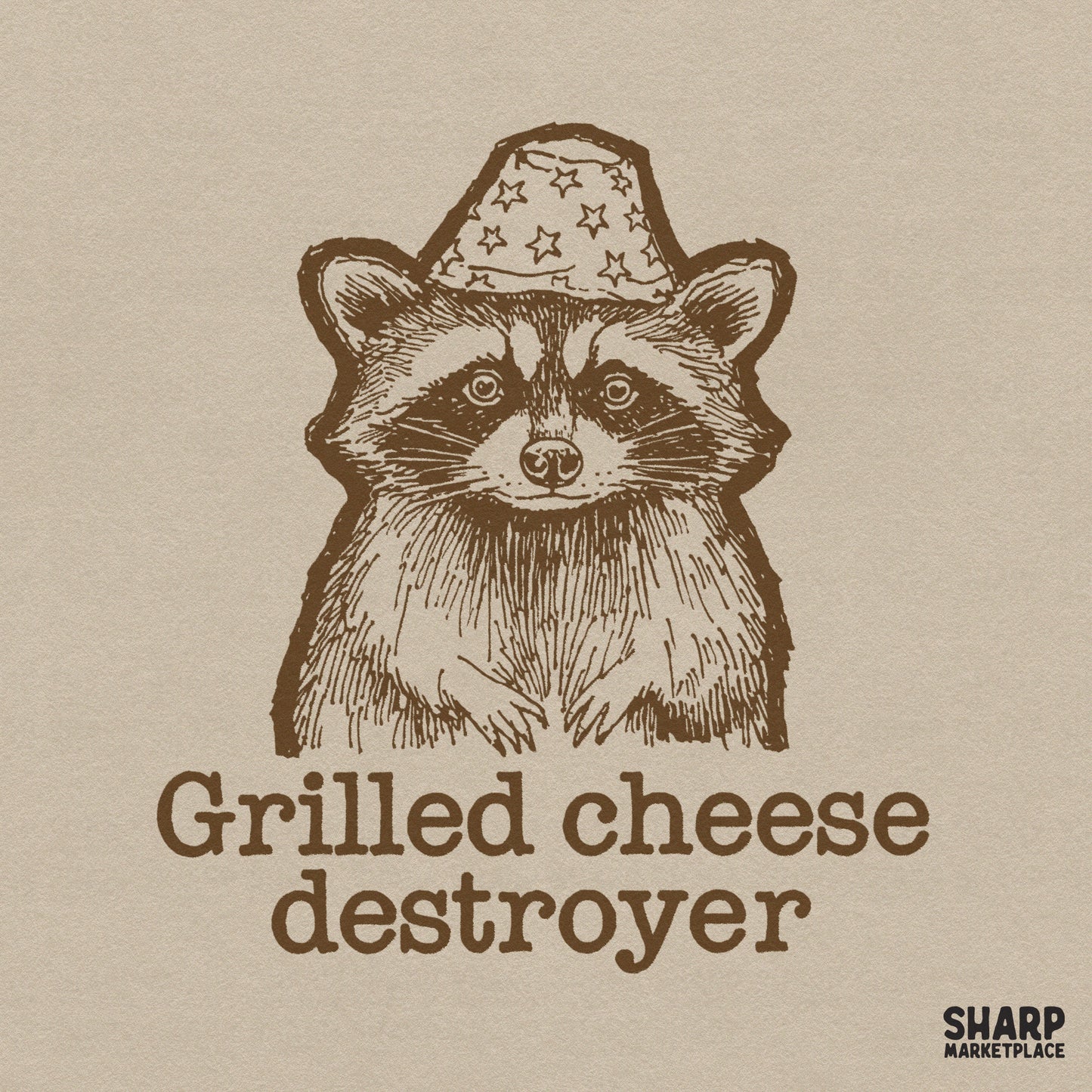 Retro sarcastic trash panda raccoon eating grilled cheese for animal meme shirts and funny sublimation designs