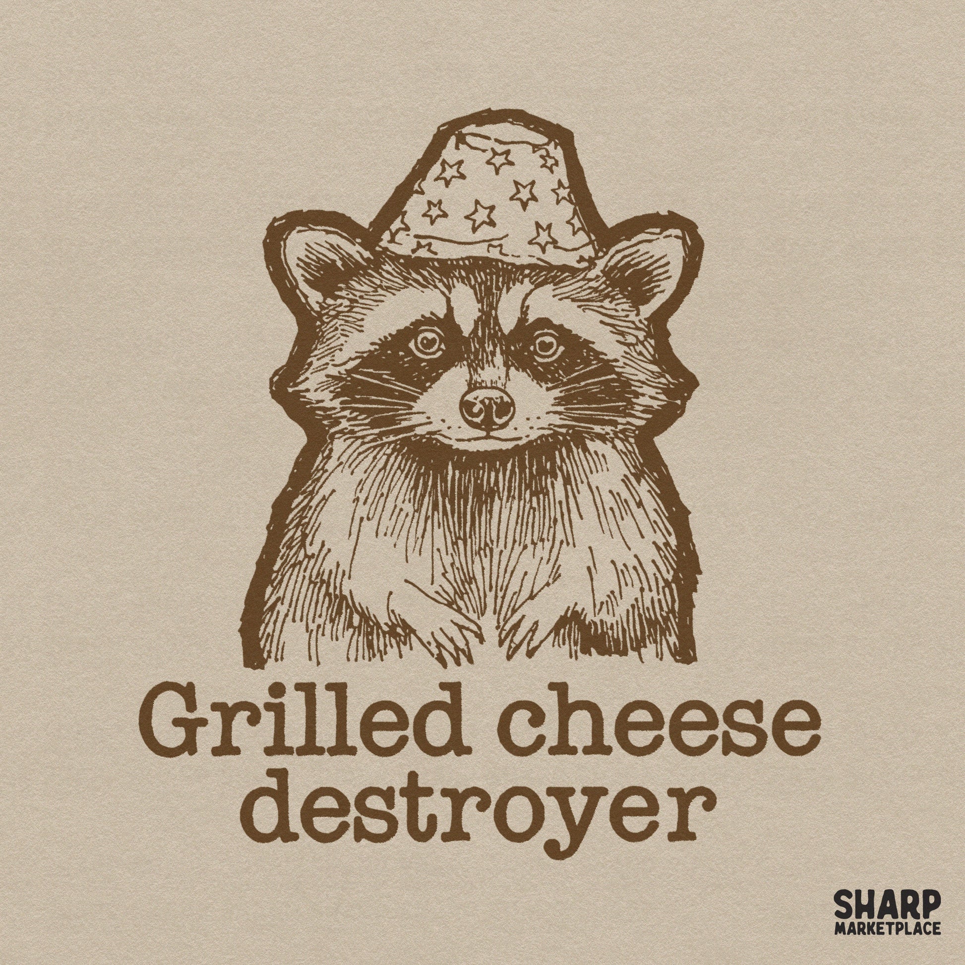 Retro sarcastic trash panda raccoon eating grilled cheese for animal meme shirts and funny sublimation designs