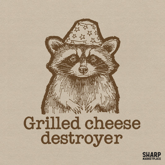 Retro sarcastic trash panda raccoon eating grilled cheese for animal meme shirts and funny sublimation designs
