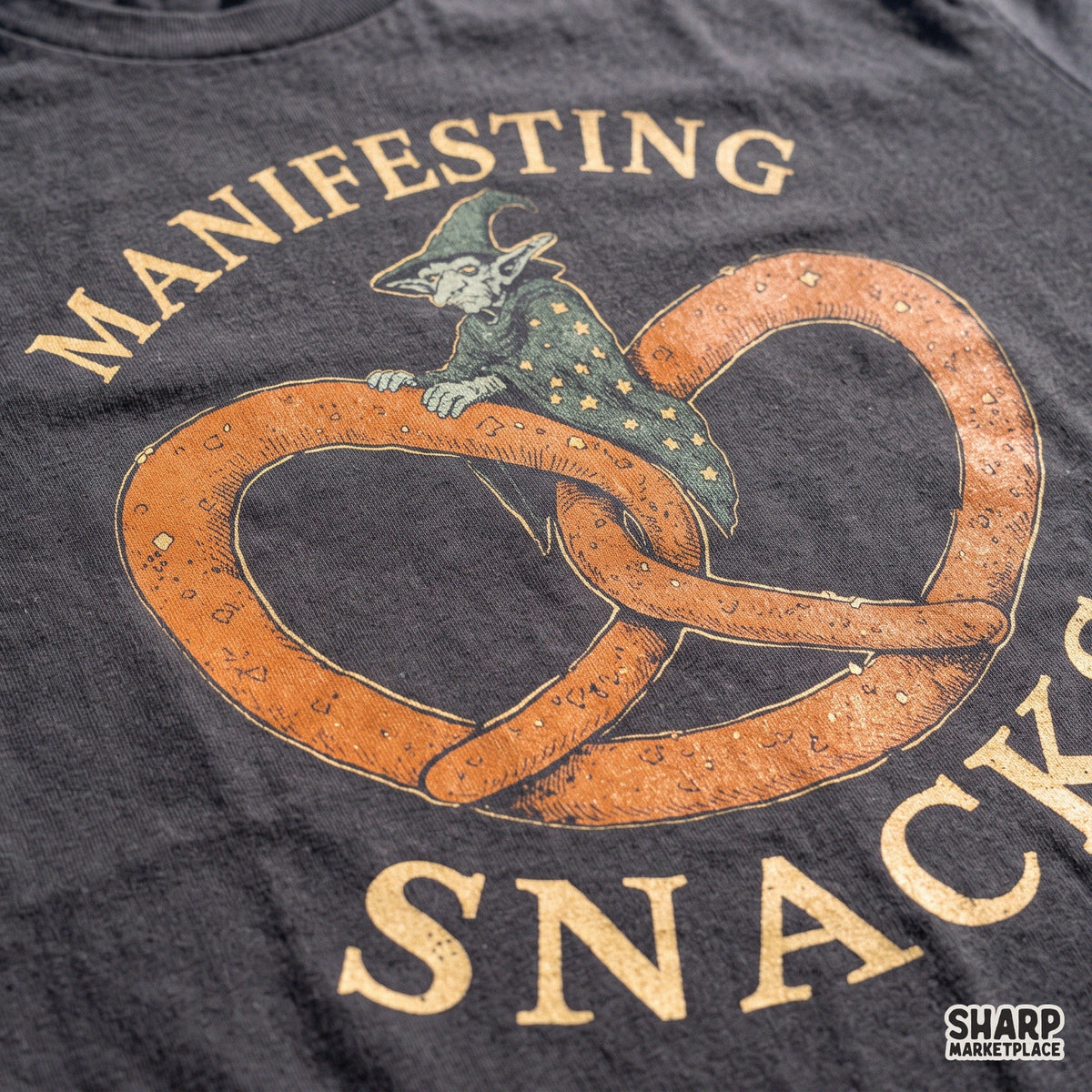 Manifesting Snacks Pretzel Wizard Art, Trendy Funny Goblin