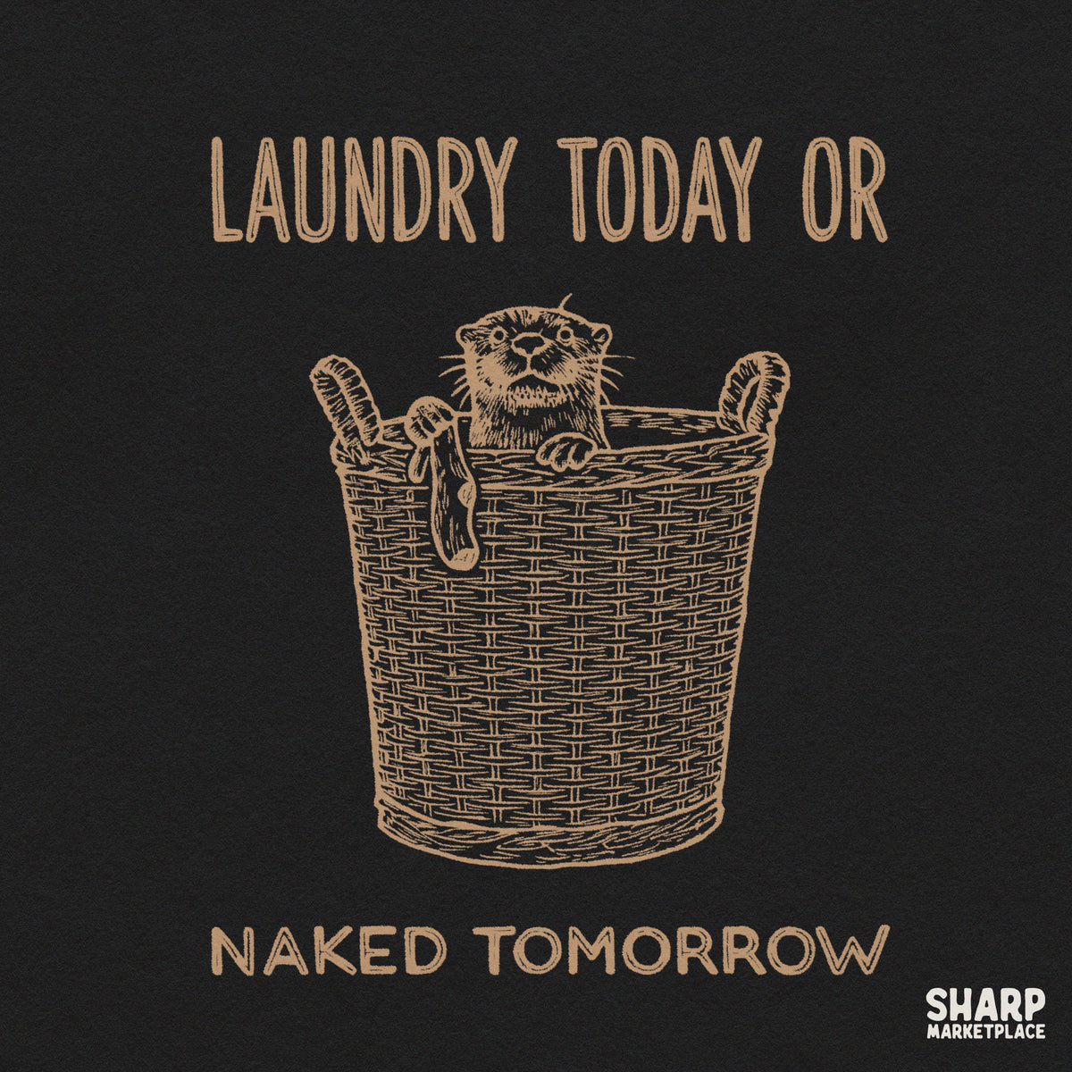 Funny otter in laundry basket digital PNG design with sarcastic chore quote for retro shirt sublimation