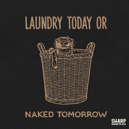 Funny otter in laundry basket digital PNG design with sarcastic chore quote for retro shirt sublimation