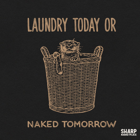 Funny otter in laundry basket digital PNG design with sarcastic chore quote for retro shirt sublimation