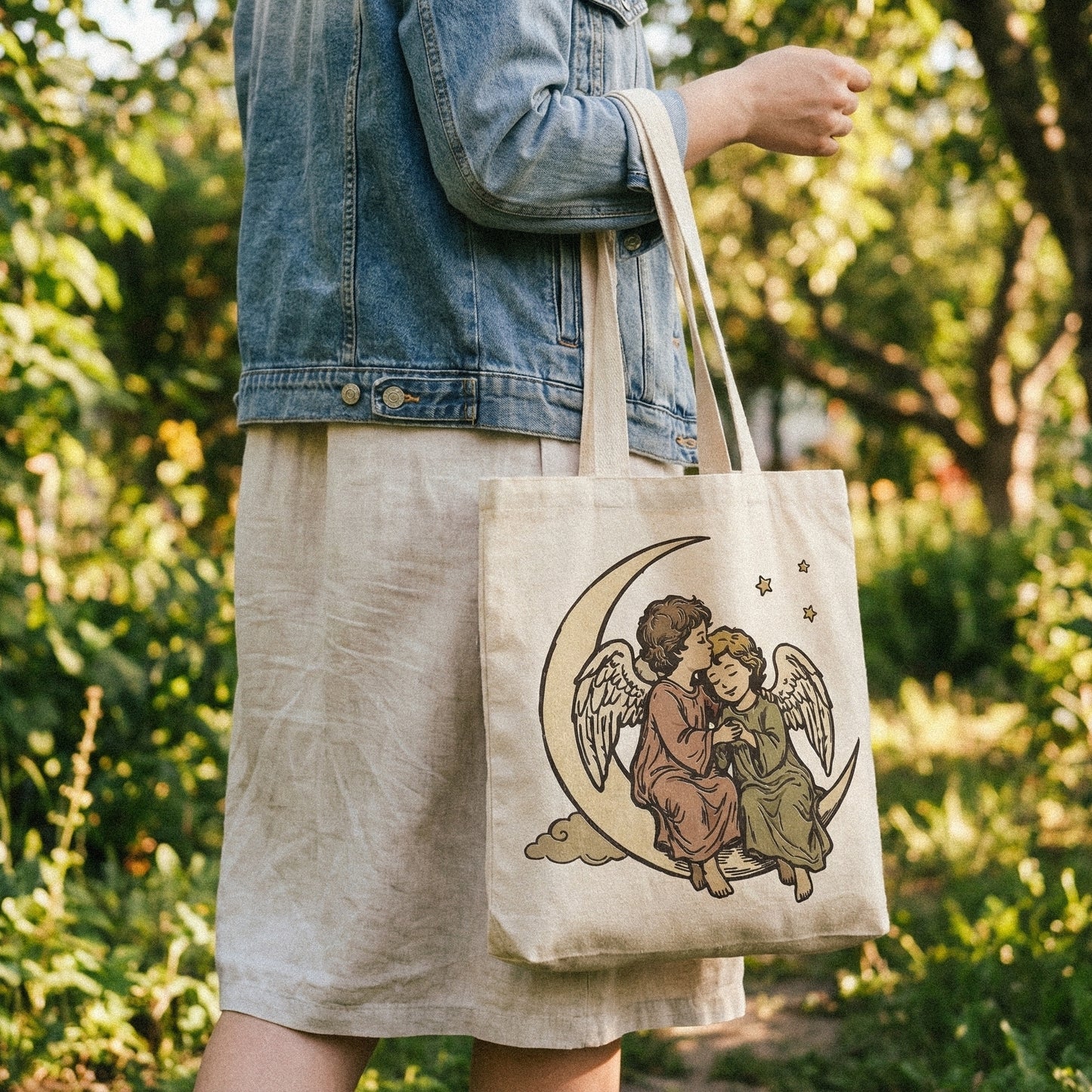 Angel Kissing On The Moon PNG, Vintage Celestial Angel Art - 300 DPI